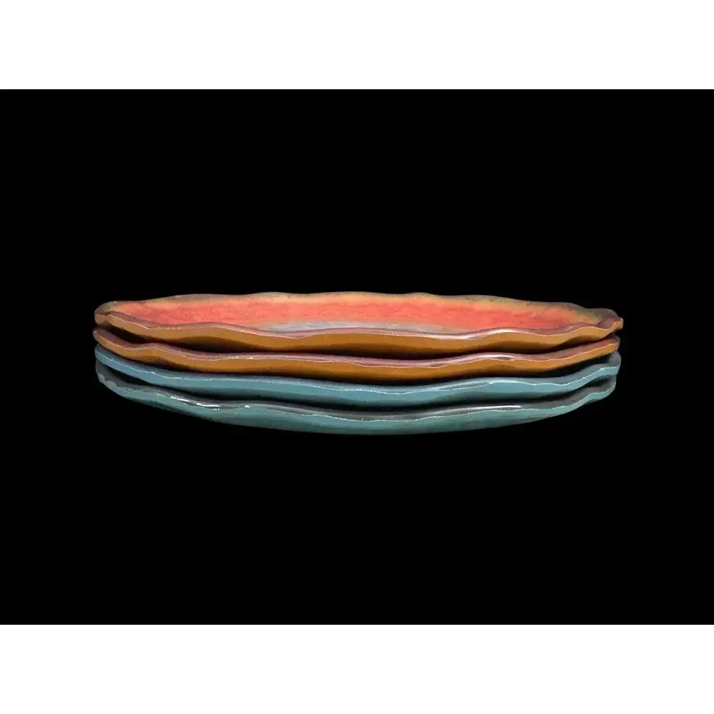 Pier One Set of Four Melamine Salad Plates Used Color Swirl Pattern Wavy Rim